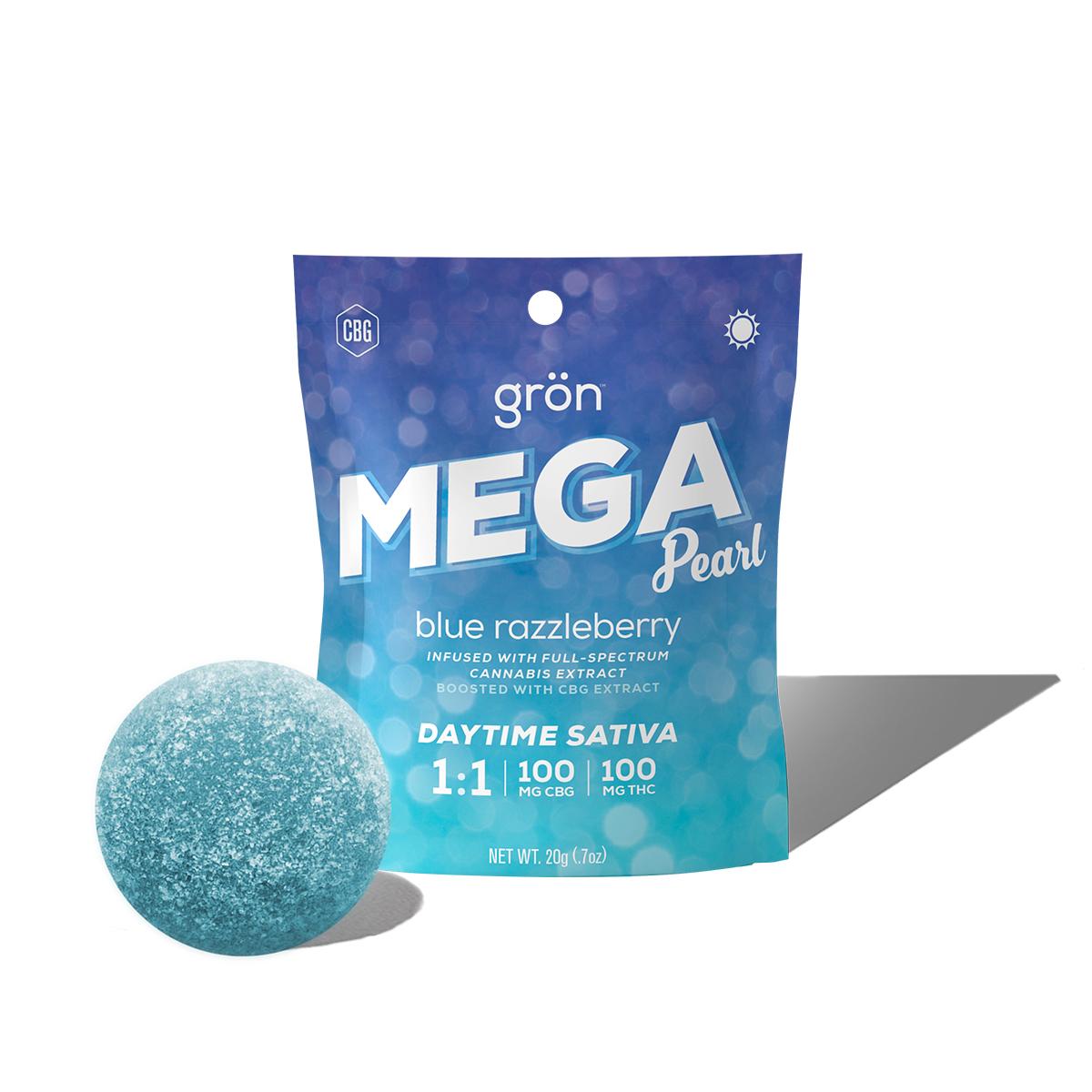 Photograph of product: Gron 1:1 Mega Pearl Blue Razzleberry (100mg Thc/100mg Cbg)