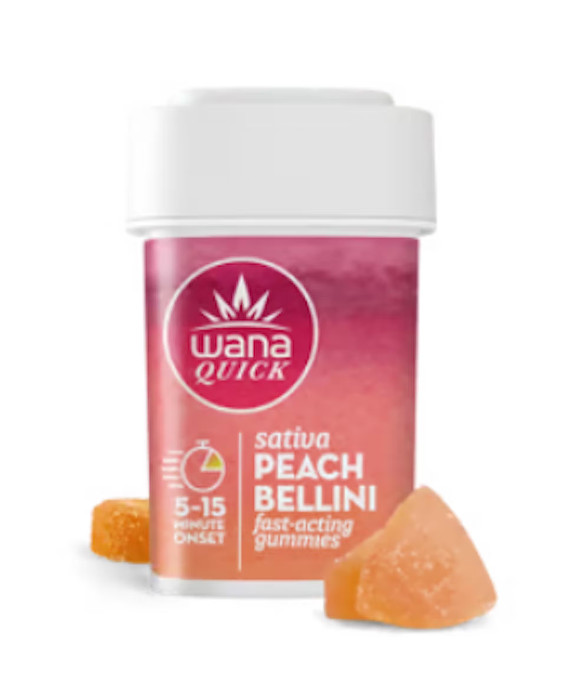 Photograph of product: Wana Fast Acting Gummies 100mg - Sativa Peach Bellini