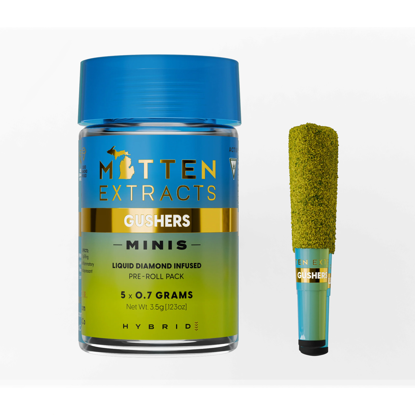 Photograph of product: Mitten Extracts Gushers 5pk Infused Preroll Rec