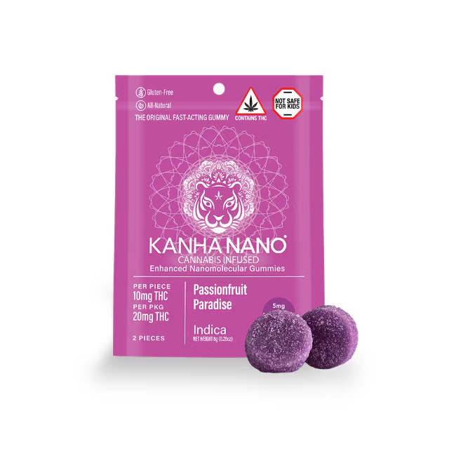 Photograph of product: Kanha | Passionfruit Paradise | Fast Acting Gummies |  2 Pack 20mg