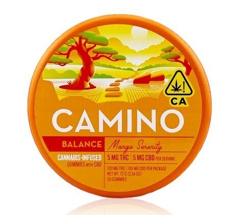 Photograph of product: Camino Mango Serenity 1:1 CBD Gummies