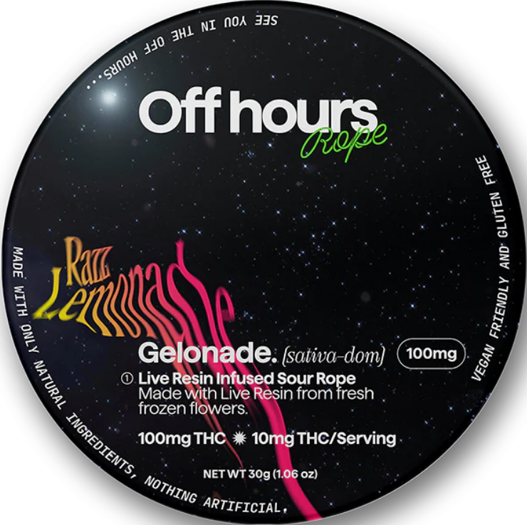 Photograph of product: Off Hours: Live Rosin Rope: Gelonade - Sour Raspberry Lemonade