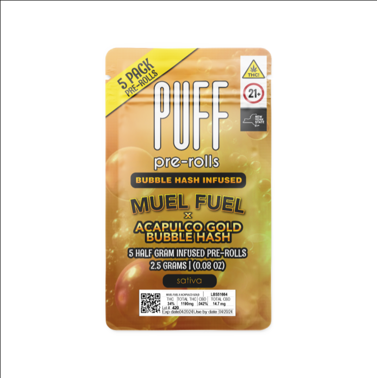 Photograph of product: PUFF | Muel Fuel (s) x Acapulco Gold Bubble au chocolat Infused Prerolls .5g/5-pack