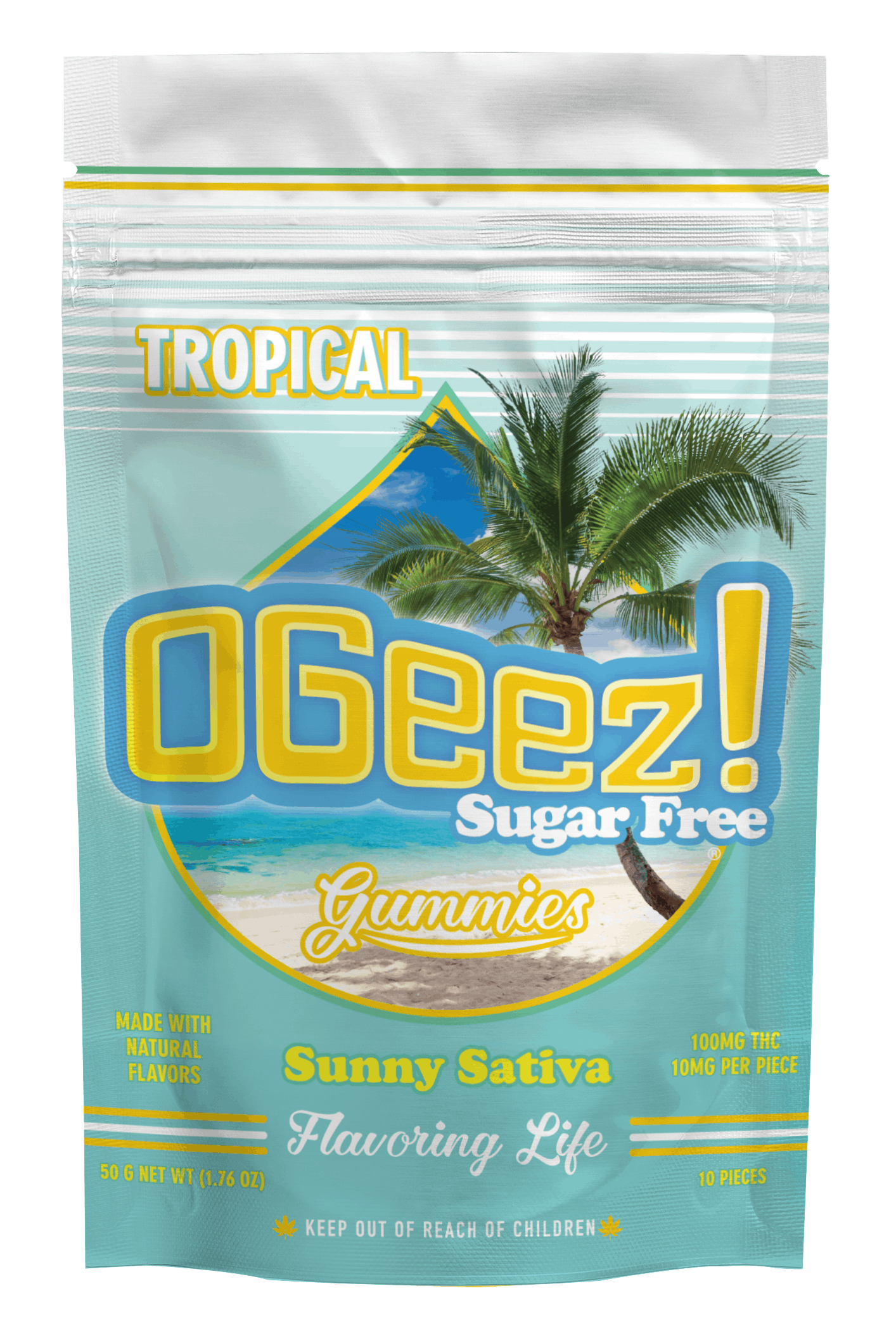 Photograph of product: OGeez Tropical Sugar Free Sunny Oui'd Gummies 10mg x 10-Pack