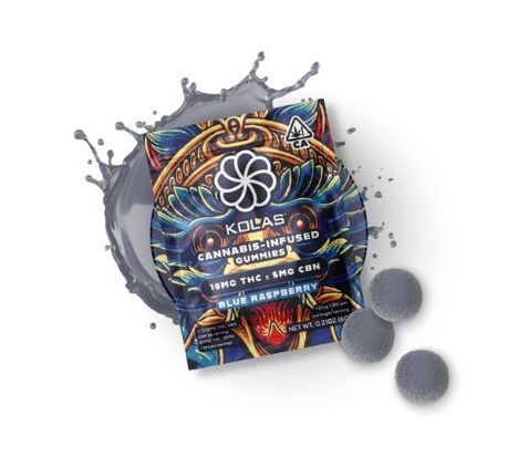 Photograph of product: Kolas - Blue Raspberry 2:1 TH-oui:CBN - 20 mg Gummies - 