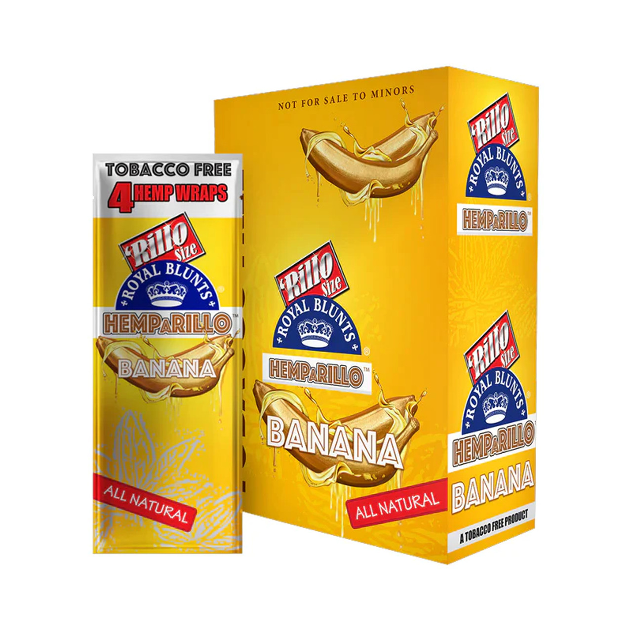 Photograph of Product: Royal Blunts Hemparillo Hemp Wraps Banana 4pk Cones $1 CASE-7A