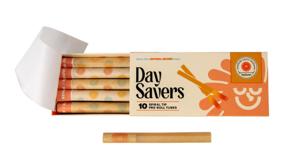 Photograph of product: DAYSAVERS NATURAL BROWN 1-1/4" PREROLLED TUBES W/ SPIRAL FILTER TIPS 10PK