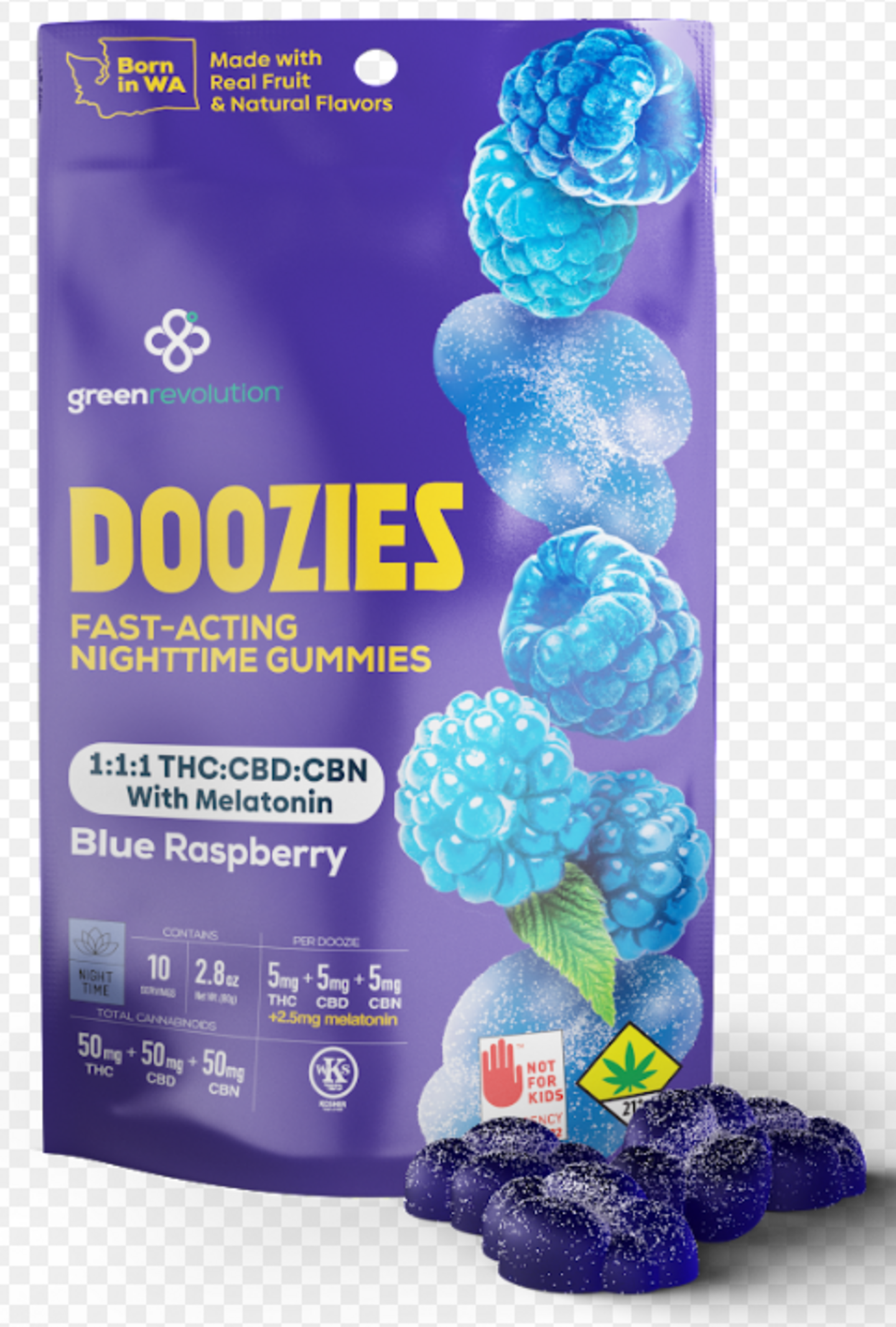 Photograph of product: Doozies | Blue Raspberry 1:1:1 | 10pk | DOH | 50mg CBD : 50mg TH-oui 50mg CBN