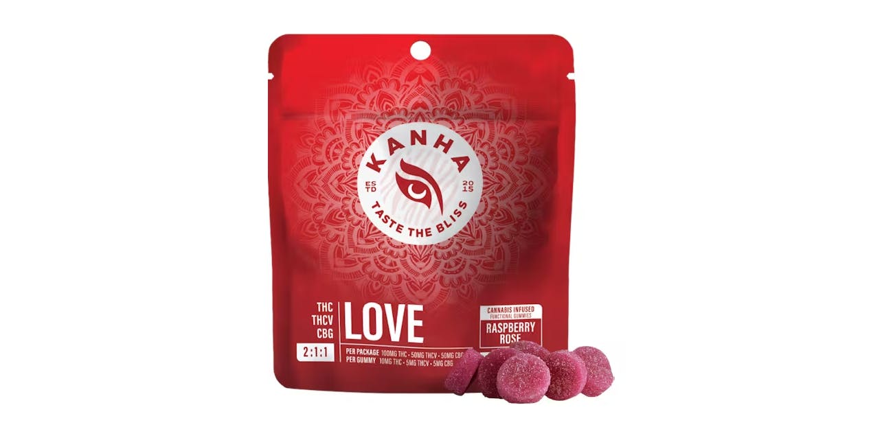 Photograph of product: Love Raspberry Rose 2:1:1 THCV:CBG Gummies - 10 Pack