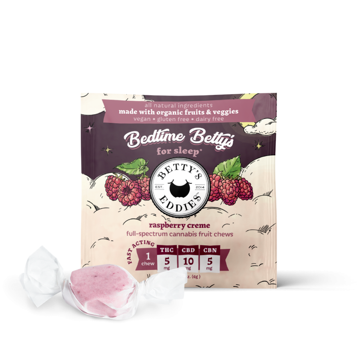 Photograph of product: Sleep Raspberry Creme (2:1:1 CBD:TH-oui:CBN) 5mg Fruit Chews (Oui'd) | 3 for $50 - 50mg
