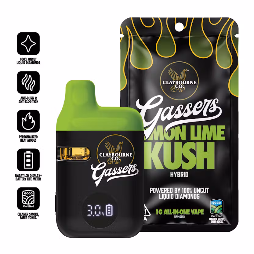 Photograph of product: Claybourne - Lemon Lime Kush - Gassers - Disposable