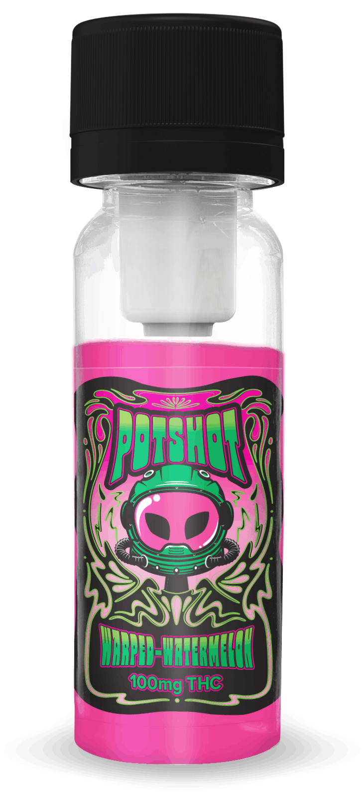 Photograph of product: POT SHOT - DRINK - 100MG - 2OZ - WARPED WATERMELON - HYBRID