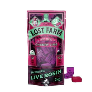 Photograph of product: Kiva Confections | Lost Farm Cherry Lime GMO Rosin Infused Chews | 100mg