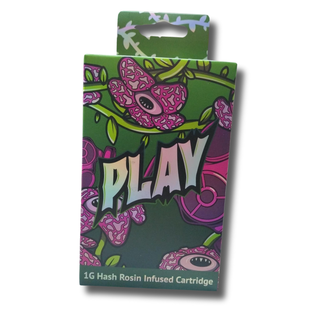 Photograph of product: Play Oui'd 1G (Gram) au chocolat Rosin infused Distillate 510 Cartridge Watermelon Skittles