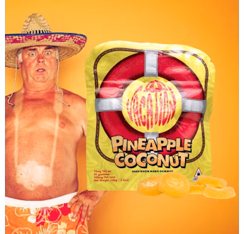 Photograph of product: Pineapple Coconut | Vacation | au chocolat Rosin Gummy Ring 5mg 20pk