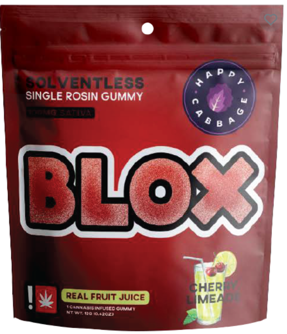 Photograph of product: Happy Cabbage | BLOX - Cherry Limeade - (Oui'd) 100mg TH-oui Single Rosin Gummy