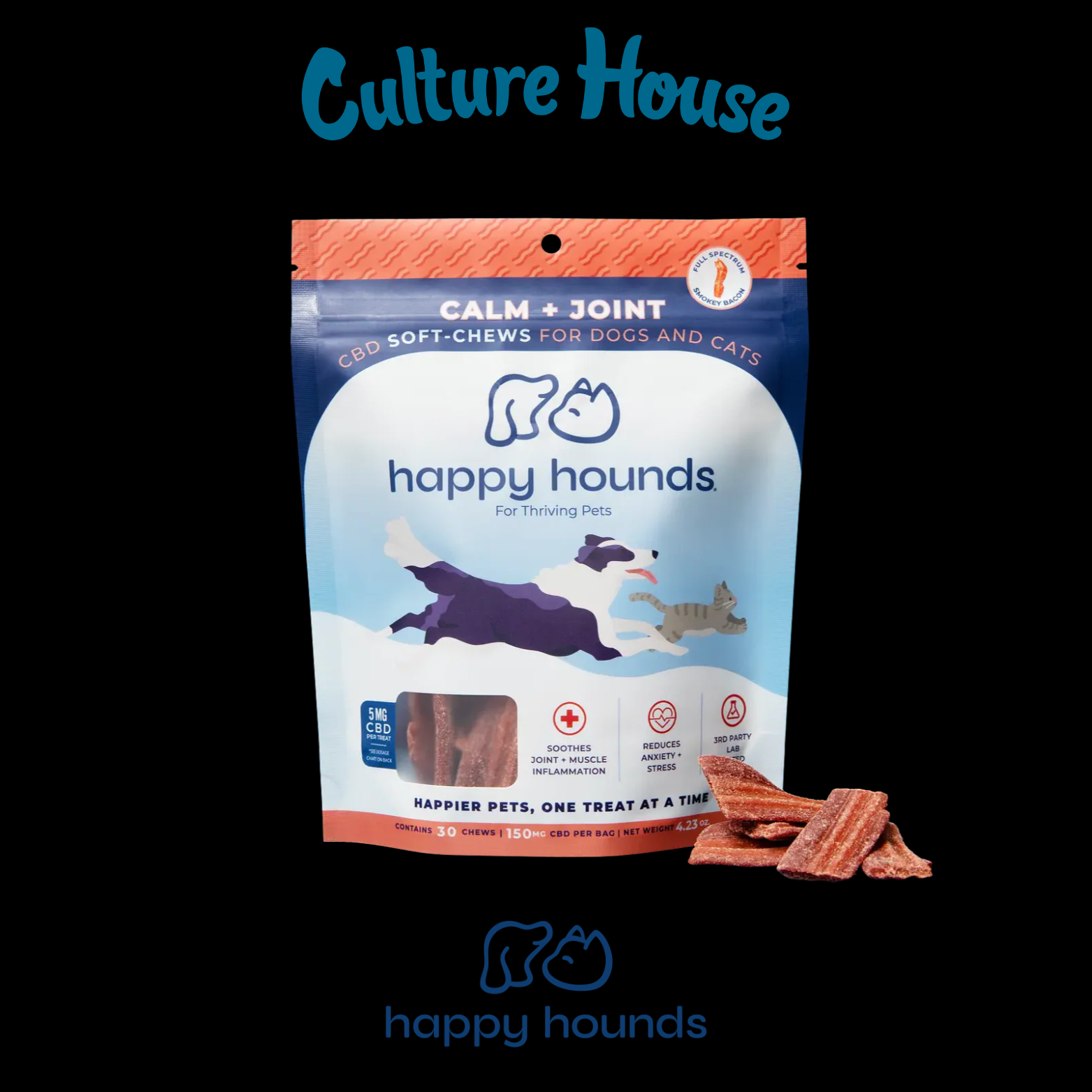 Photograph of product: Happy Hounds | Calm & Joint Bacon Strips | CBD