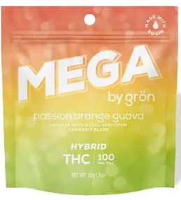 Photograph of product: Mega: Passion Orange Guava - 100mg Rosin Gummies - Gron