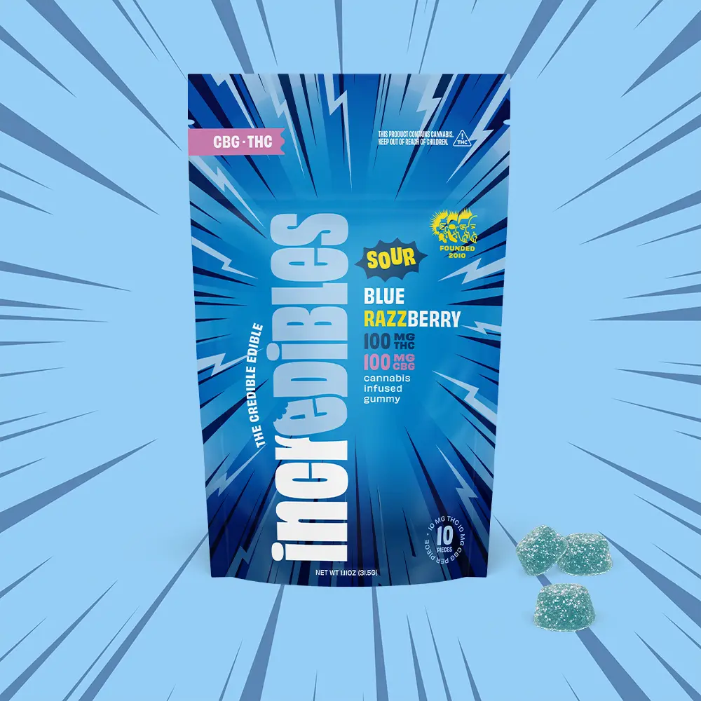 Photograph of product: Sour Blue RazzBerry (1:1 TCH:CBG) | 10pk