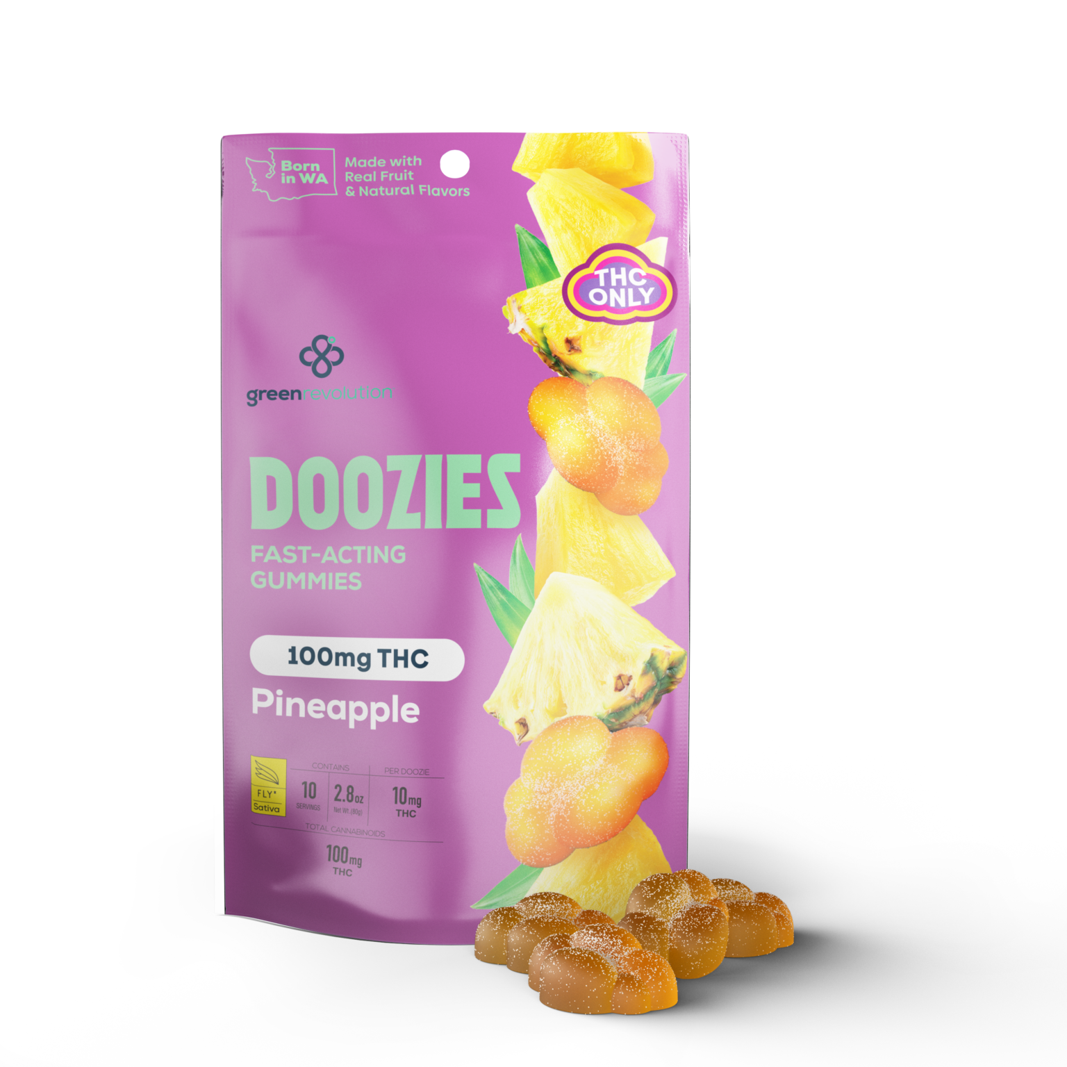 Photograph of product: Doozies | Gummies 10PK | Fly Pineapple | 100mg