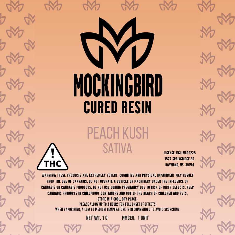 Photograph of product: Mockingbird | 1g | Peach Kush | Cured Resin