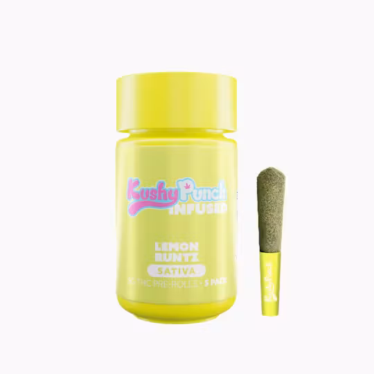 Photograph of Product: Kushy Punch: Infused Pre-Roll Pack | Lemon Runtz | 0.5g ea | 5pk