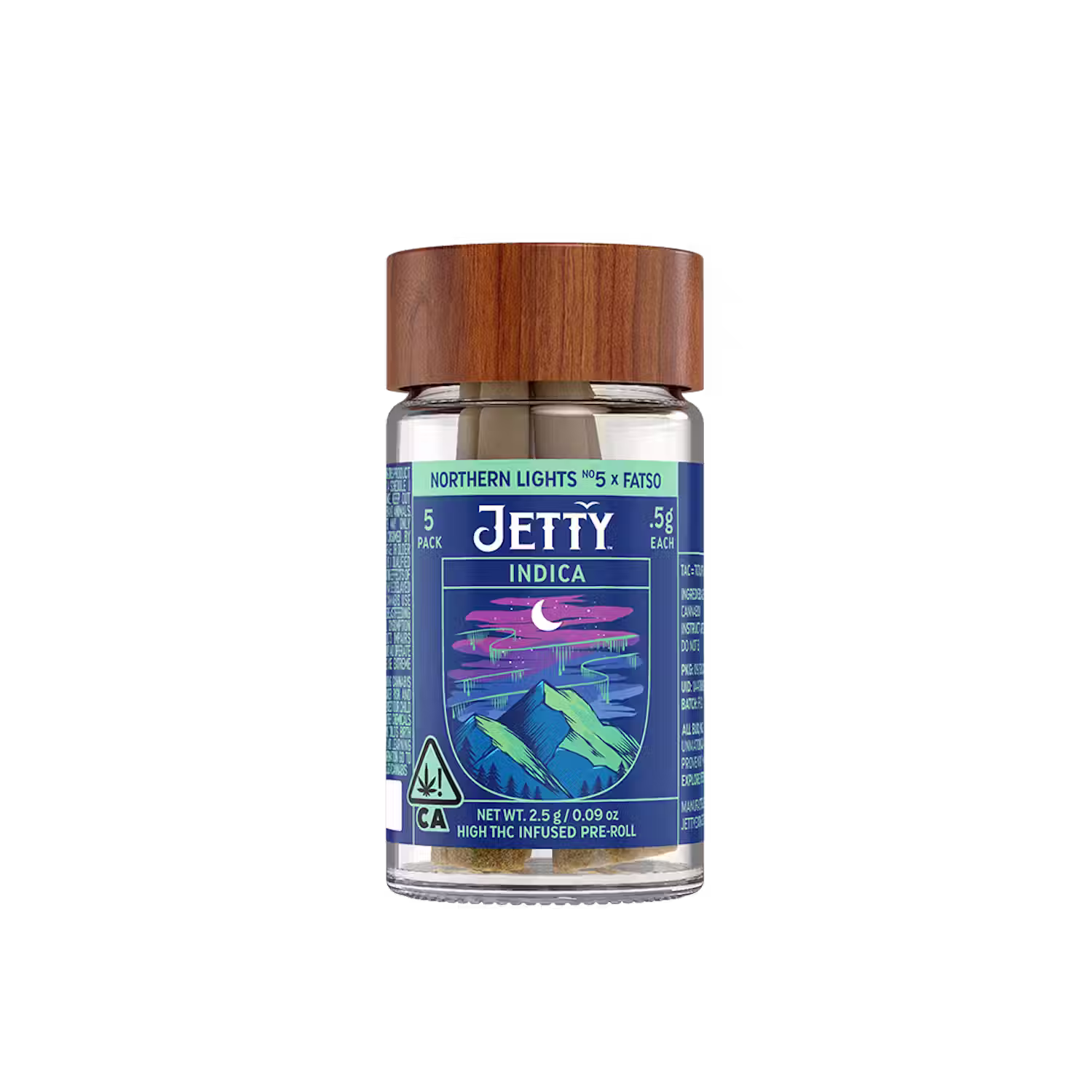 Photograph of product: Jetty High Potency Preroll 5pk 2.5g - Northern Lights No.5 x GMO (I)