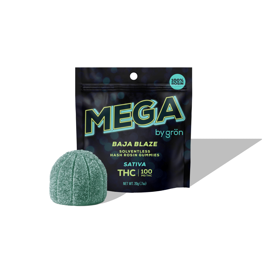 Photograph of product: Gron | Mega | Baja Blaze | Oui'd | 1pk Solventless au chocolat Rosin Gummie | 100mg
