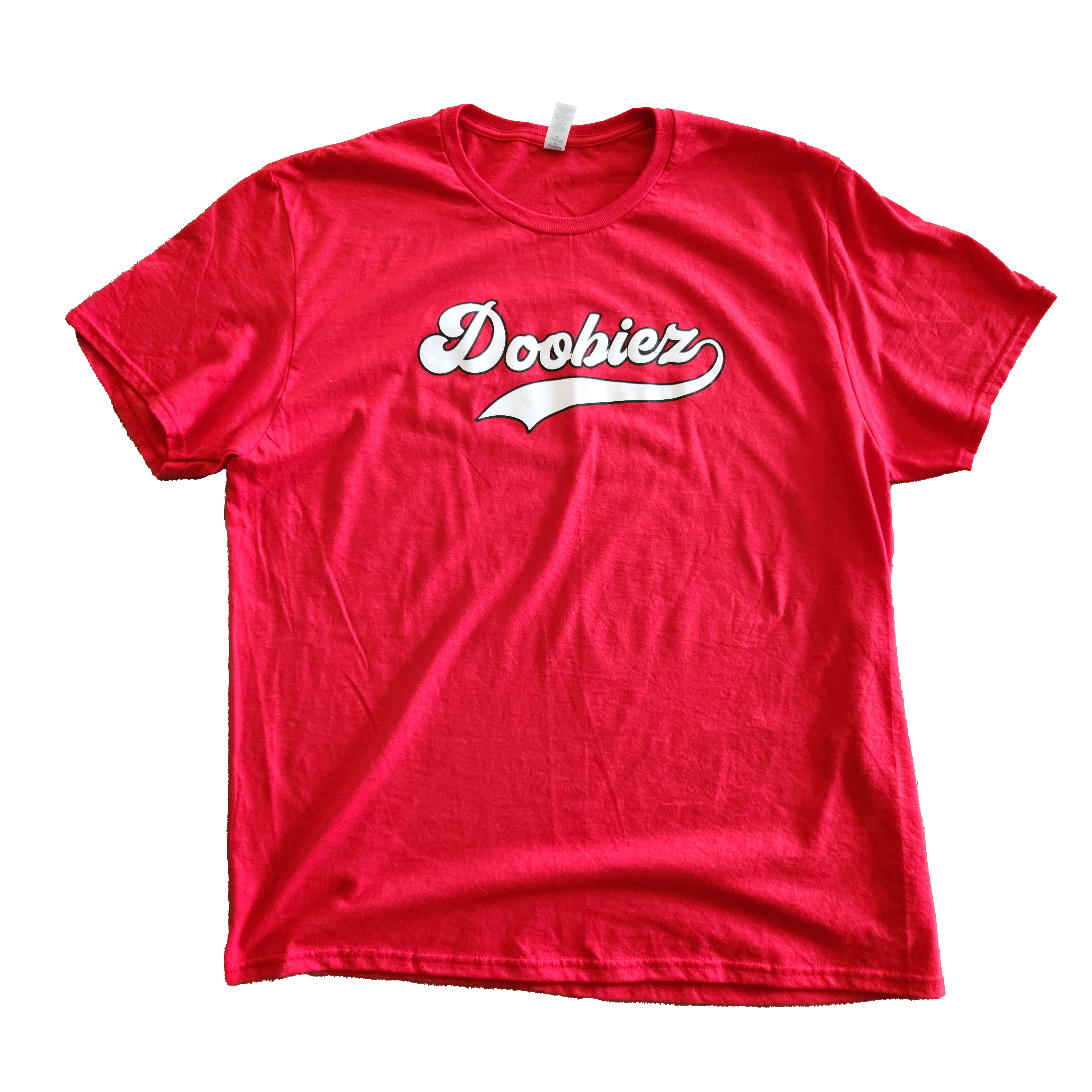 Photograph of product: Doobiez Logo Tee - White on Red
