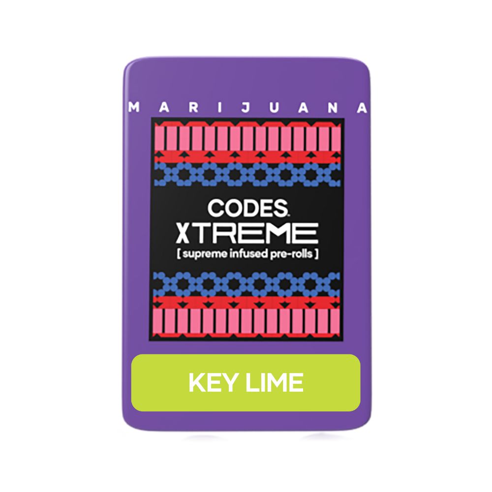 Photograph of product: Codes: Infused Pre-Roll Pack | Key Lime x Fatso x Sour Apple Killer | Xtreme J's | 0.7g | 3pk