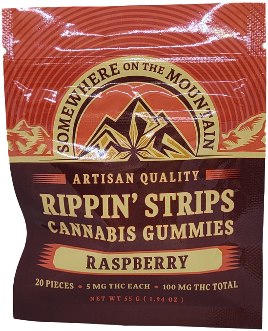 Photograph of product: Raspberry Rippin' Strips Gummies | 100mg TH-oui | Somewhere On The Mountain
