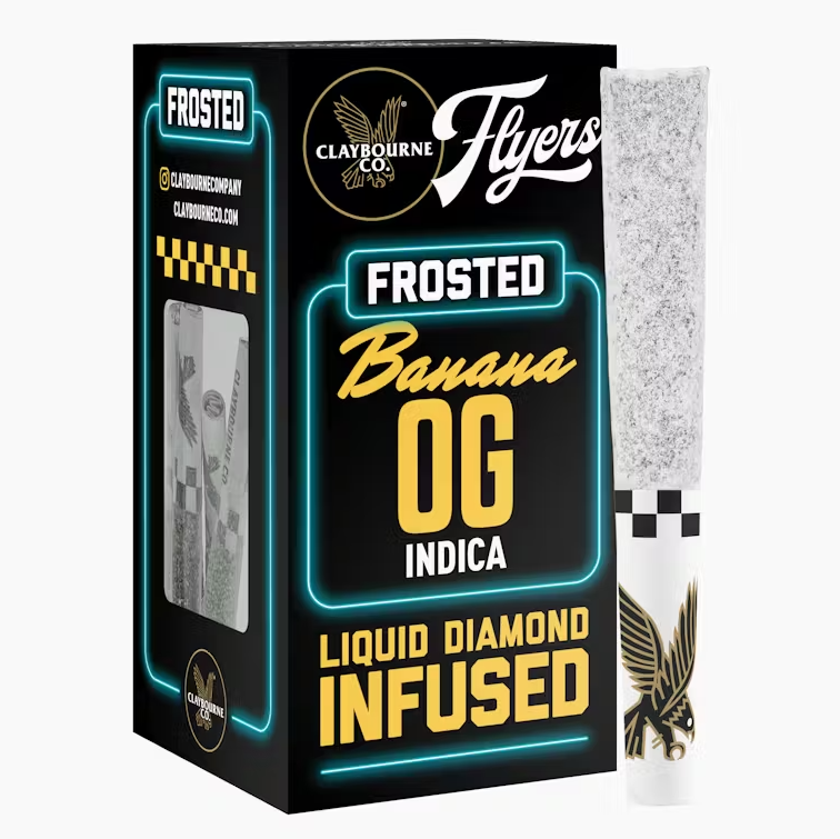 Photograph of product: Claybourne Co. - 2.5g - 5ct Flyers Frosted Infused Pre Rolls - Banana OG