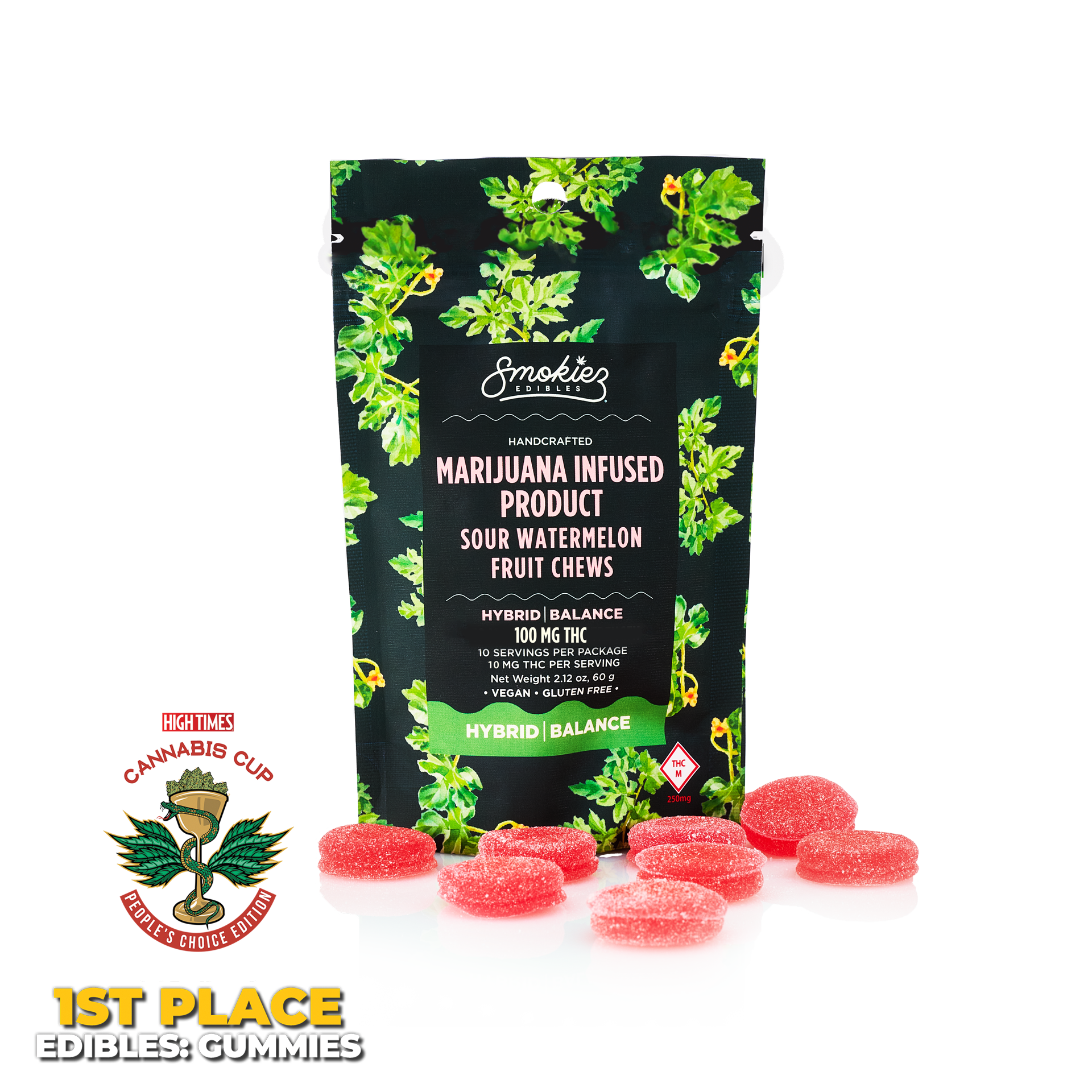 Photograph of product: Smokiez - Sour Watermelon Fruit Chews - 100mg 10Pk