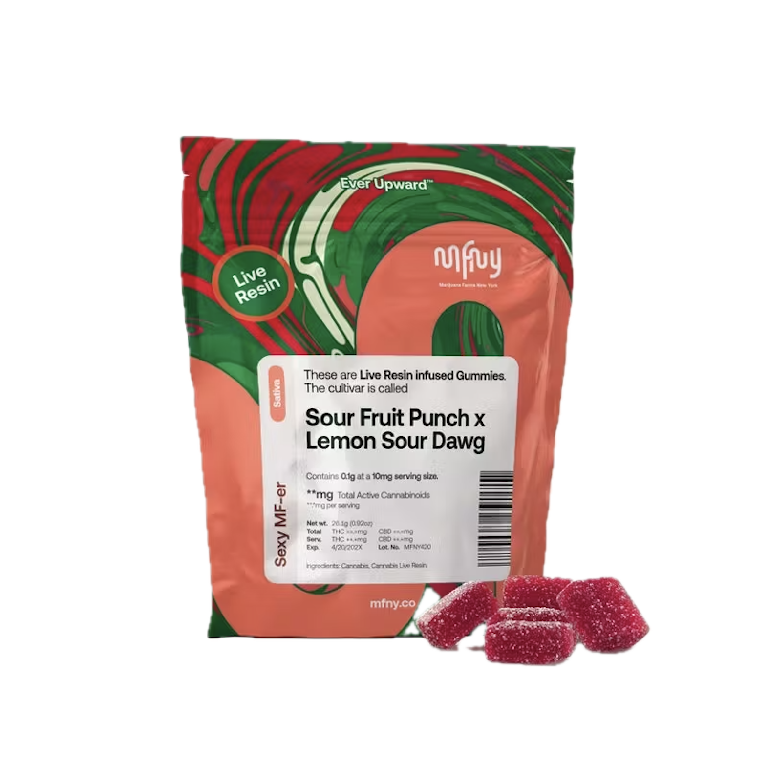 Photograph of product: MFNY Sour Fruit Punch x Lemon Sour Dawg Live Resin 10pk 10mg Gummies