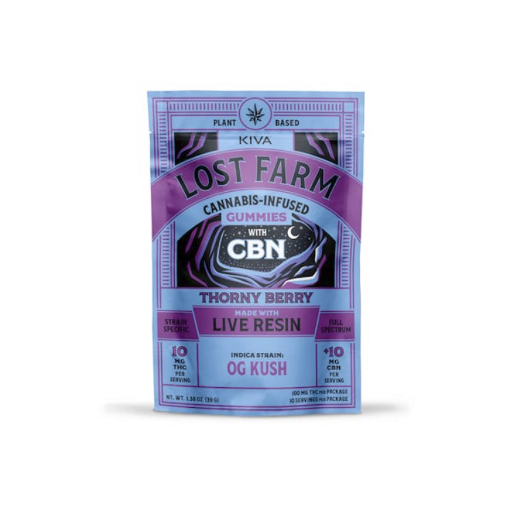 Photograph of product: Lost Farm | Thorny Berry x OG Kush CBN 10:10 Resin | Edibles | 100mg