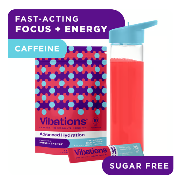 Photograph of product: Vibations | Drink Mix | Blueberry Pomegranate Acai with Caffeine | 100mg | 10pk