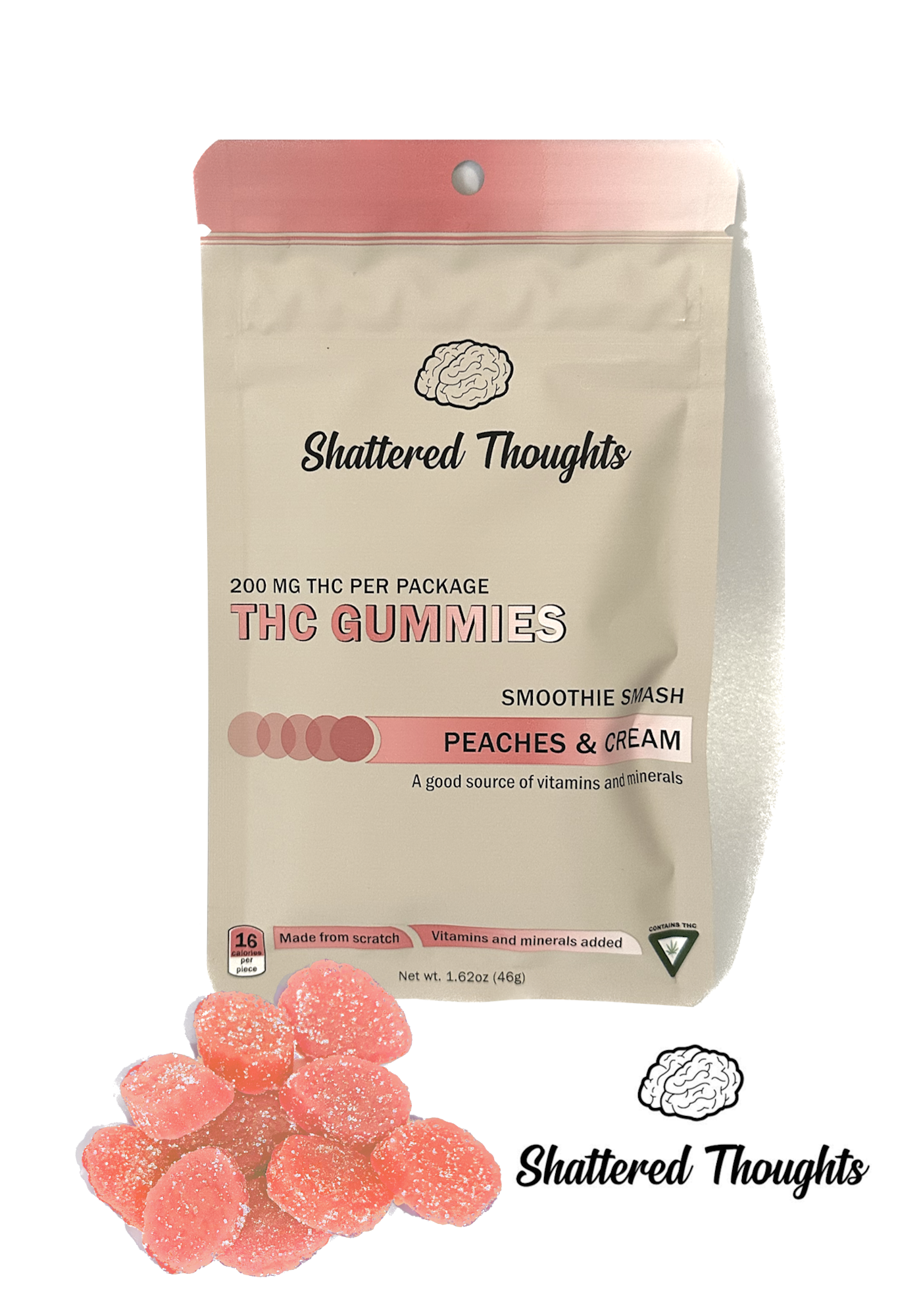 Photograph of product: Shattered Thoughts | Peaches & Cream | 200MG Gummies