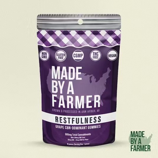 Photograph of product: Made By A Farmer 250mg CBN Gummies - Restfulness Grape