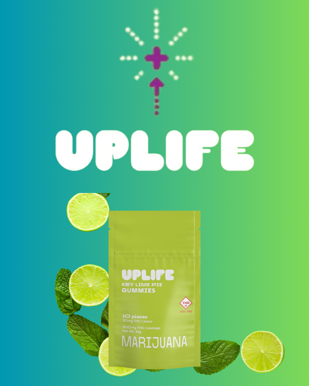 Photograph of product: Uplife | Key Lime Gummies | 500mg (10pk)