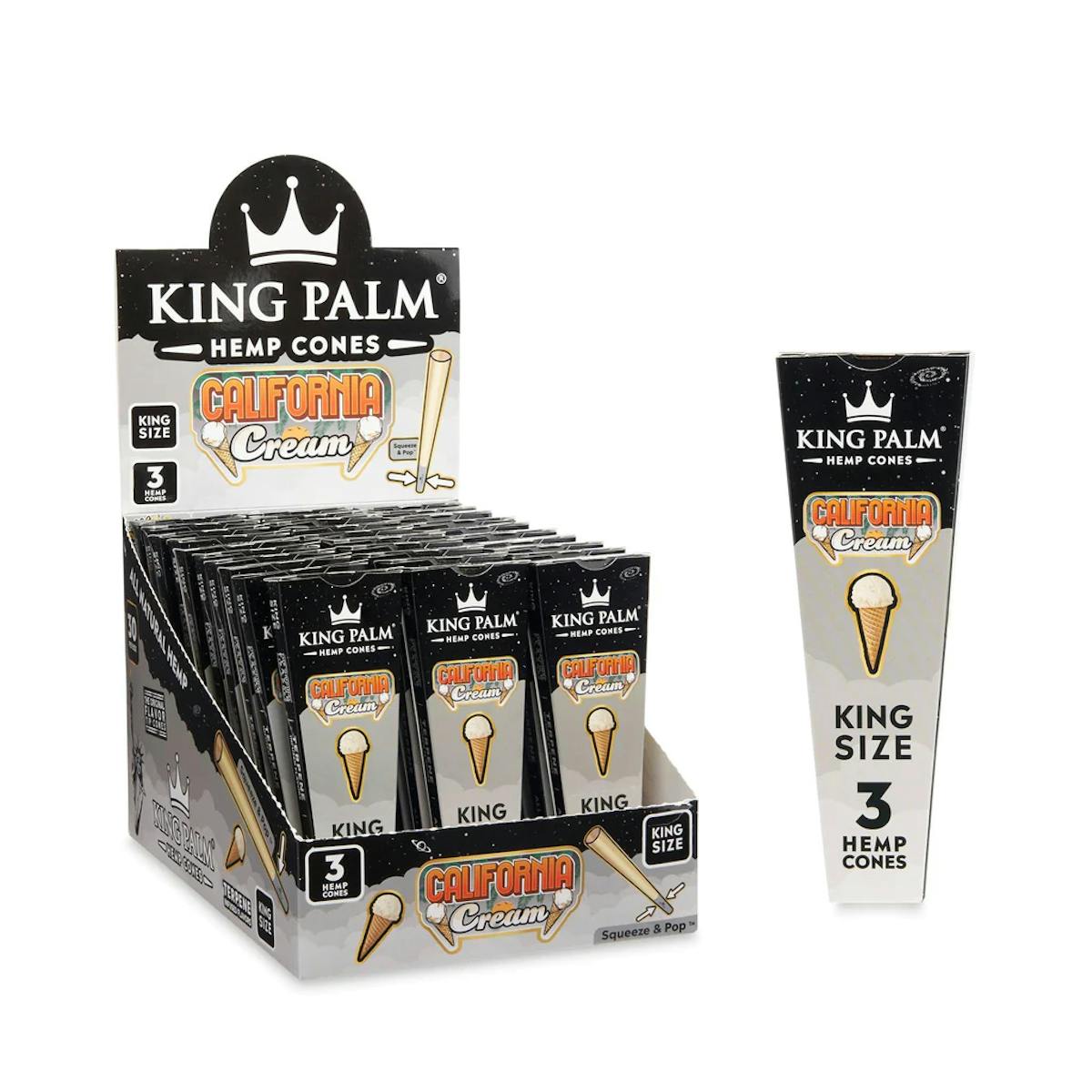 Photograph of product: King Palm | California Cream | King Size Cone | 3pack