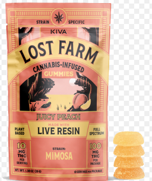 Photograph of product: 5mg Lost Farm Juicy Peach x Mimosa Gummies 20pk