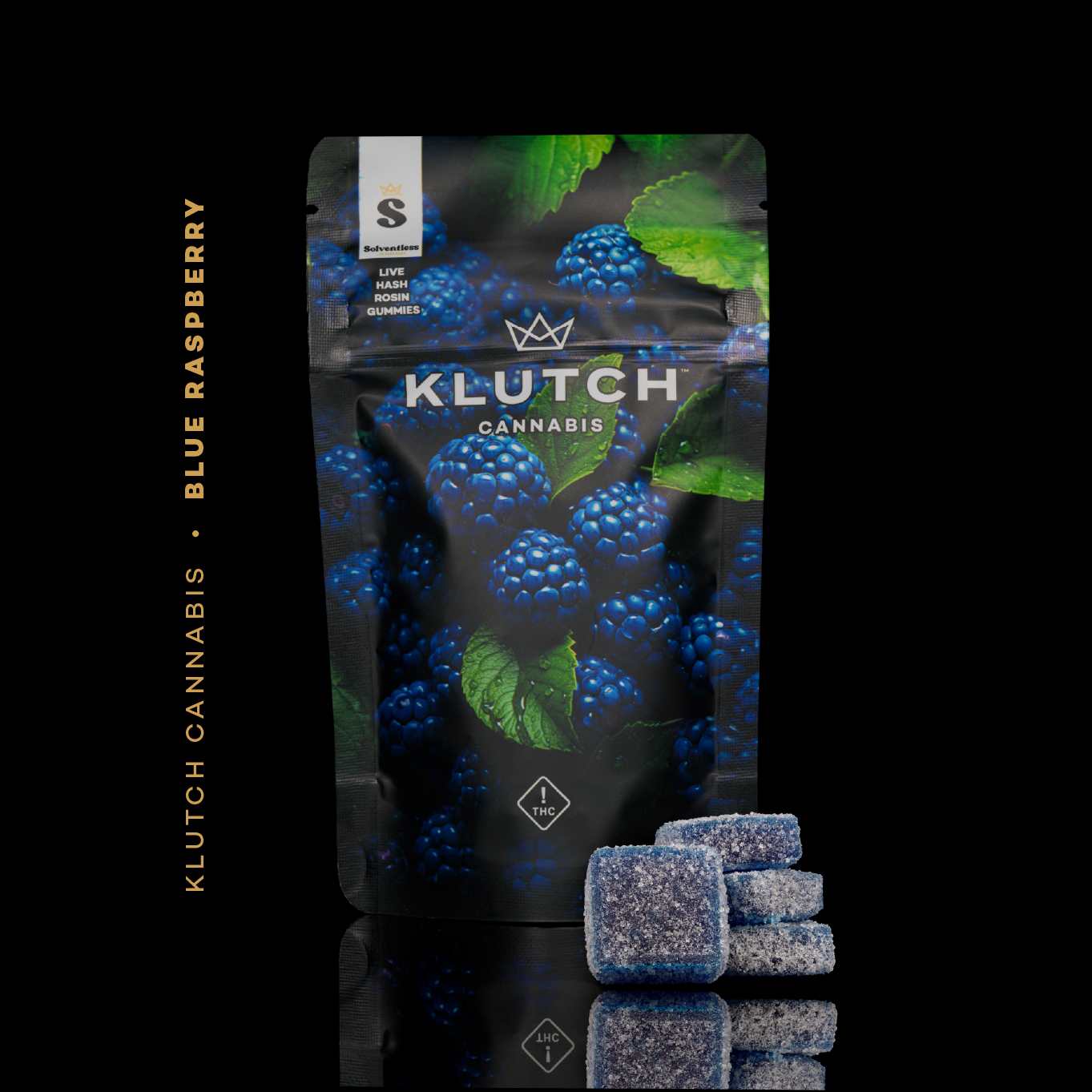 Photograph of product: Blue Raspberry Go Pack Live au chocolat Rosin Gummies | Klutch | 20MG | 4pk | Hybrid