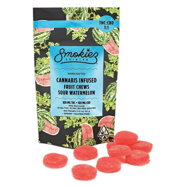 Photograph of product: Sour Watermelon CBD 1:1 Chews 100mg - 