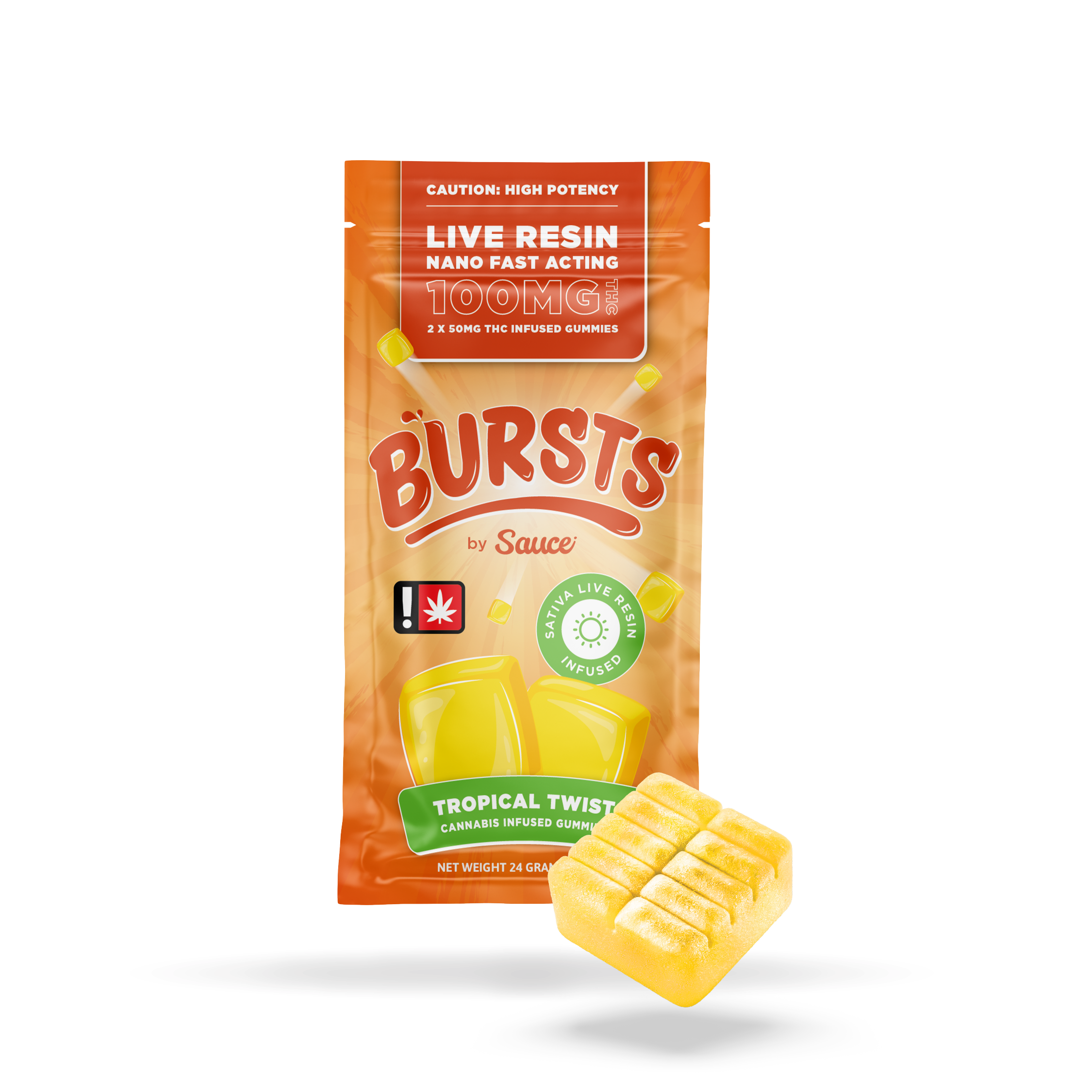 Photograph of product: Tropical Twist - Live Resin Infused Bursts - 100MG