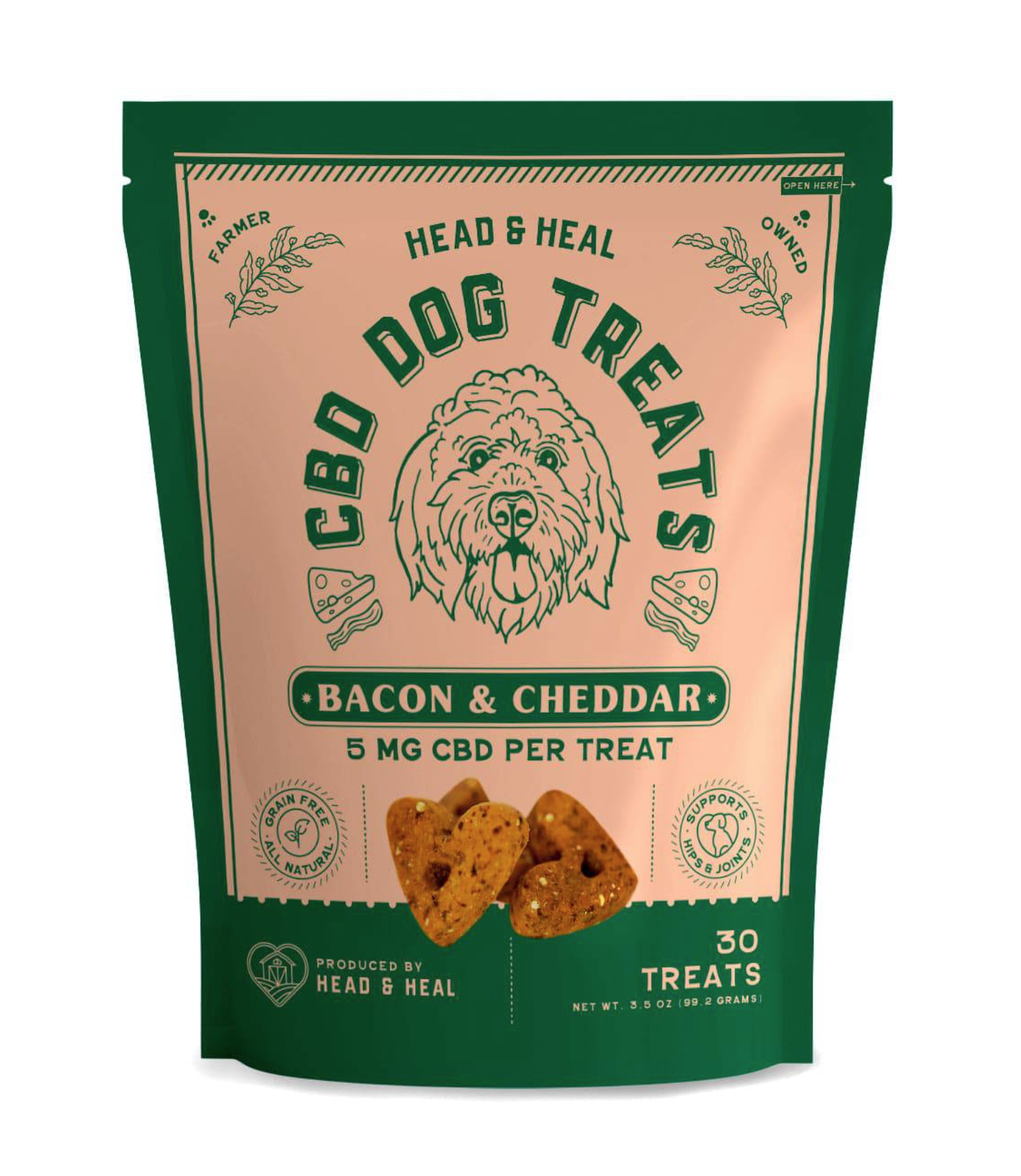 Photograph of product: Head & Heal | CBD Dog Treats | Bacon & Cheddar | 30pk | 150mg CBD