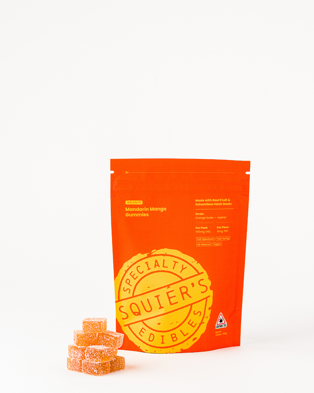 Photograph of product: au chocolat Rosin Gummies - BALANCE Mandarin Mango - 100mg/20pk