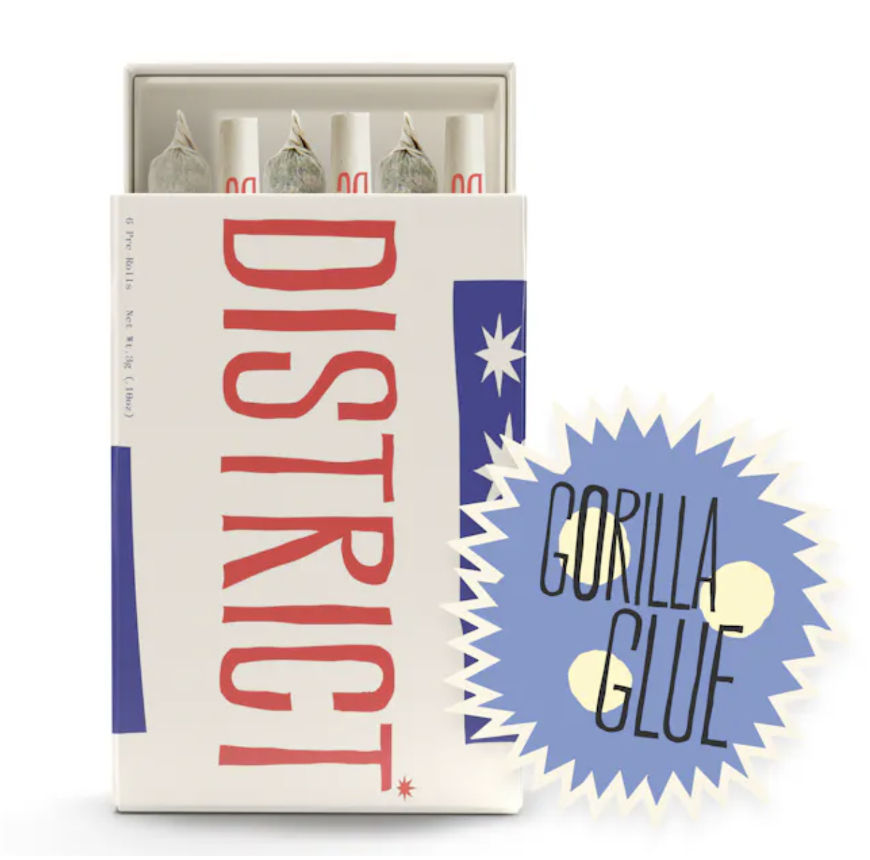 Photograph of product: Gorilla Glue #4: Pre-Roll 6-Pack (0.5g ea) - District Oui'd