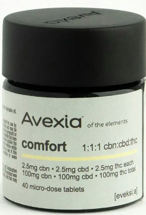 Photograph of product: Avexia Comfort 1:1:1 TH-oui:CBD:CBN (I) Tablets 2.5mg 40pk