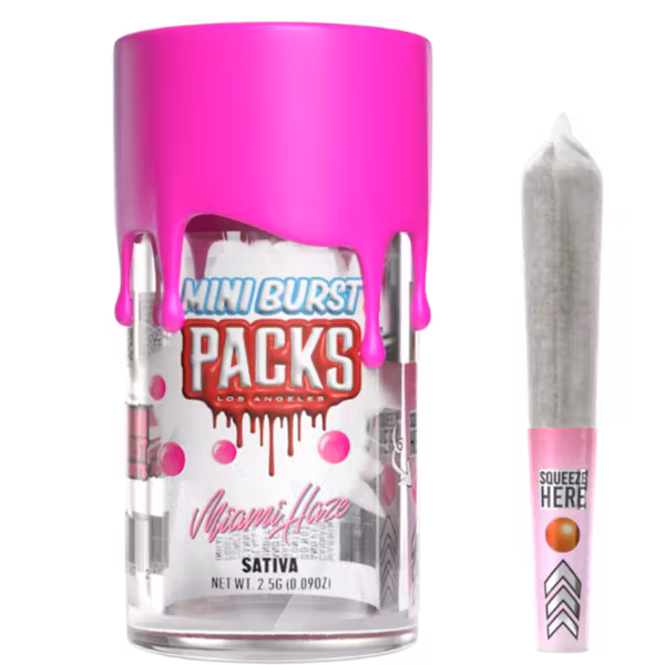 Photograph of product: Packs | Mini Burts | 5 Pack Infused Joints | Miami Haze | 2.5G | Oui'd