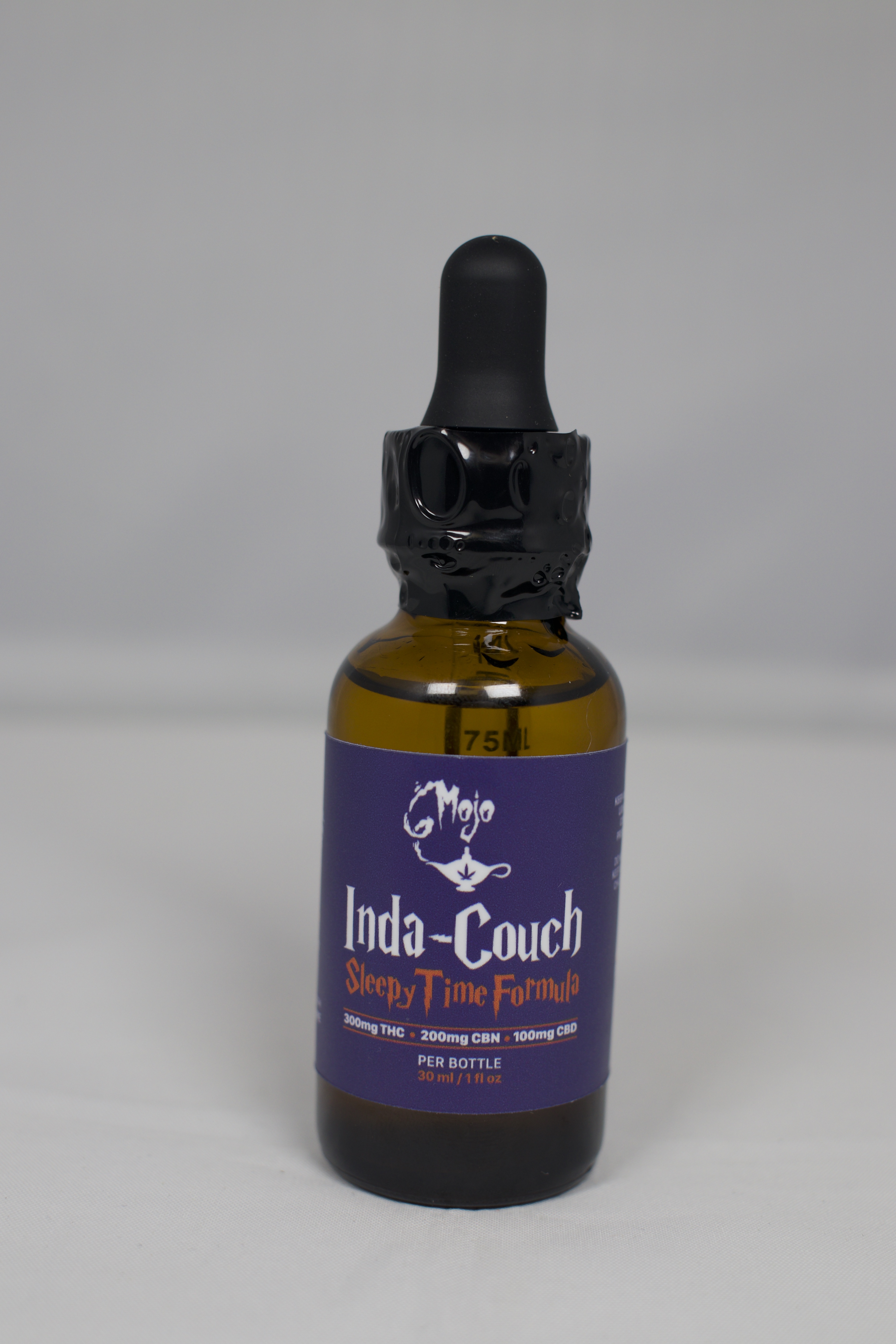 Photograph of product: Inda-Couch Tincture. 3:2:1 TH-oui/CBN/CBD 600mg. Mojo Kitchen